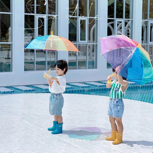 幼儿园彩色彩虹雨伞小学生上学专用儿童伞女孩透明男童宝宝超轻便