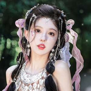 赵露思同款西双版纳哈尼妆容傣族服装头饰新娘流苏额饰古风眉心坠