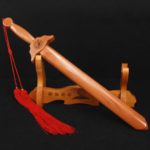 桃木剑法器道家挂件镇宅宝剑带底座正宗肥城原木质木雕工艺品摆件