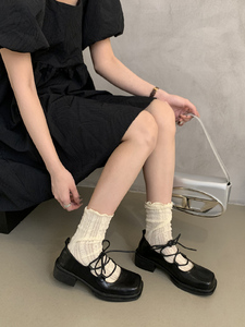 法式玛丽珍小皮鞋2024新款夏季韩版气质仙女复古方头浅口粗跟单鞋