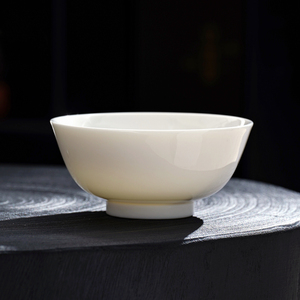 德化白瓷高足碗纯白色餐具陶瓷米饭大号吃面家用简约高级高脚防烫