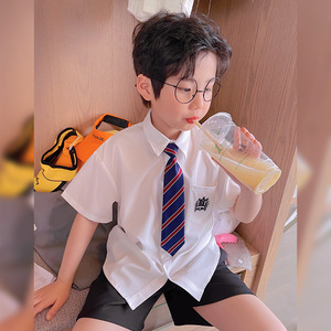 男童短袖衬衫潮牌白衬衫儿童小学生帅气dk制服学院风大童夏装衬衣
