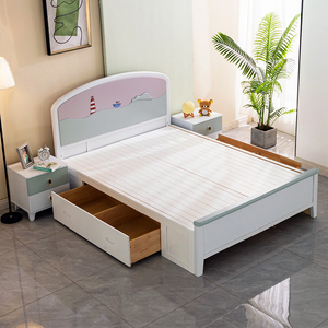 儿童床实木单人床1.3米1.5m男孩学生女童小房卧室储物地中海风格