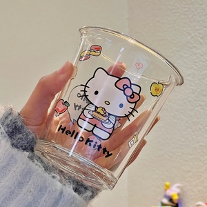helloKitty玻璃杯可爱卡通凯蒂猫家用高颜值耐高温水杯kt猫饮料杯