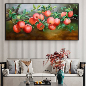 新中式平安富贵手绘油画客厅苹果水果餐厅高档装饰画现代写实挂画