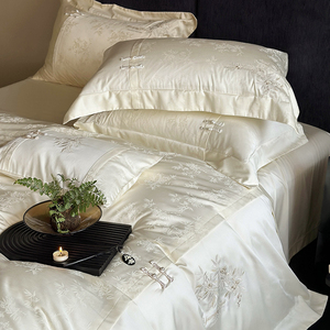 新中式国风天丝棉竹叶刺绣春夏丝滑凉感被套床单四件套床上用品