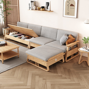 日式实木沙发原木日系高箱储物沙发白蜡木智作新中式储物箱式沙发