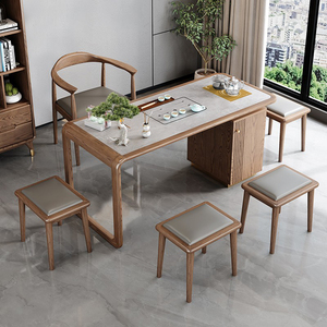 岩板茶台桌新中式茶台茶桌办公桌一体功夫泡茶桌几实木茶桌椅组合