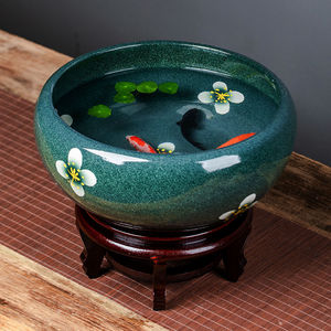 金鱼鱼缸大号青花流水陶瓷缸盆睡碗莲乌龟荷花盆缸槟榔盆钵风水缸