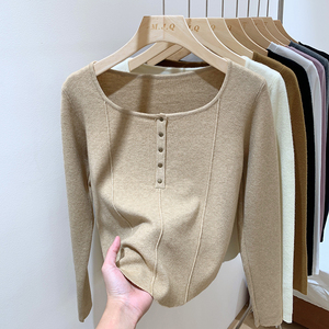 短款鱼骨别致打底针织衫女春秋冬新款低领不规则毛衣修身内搭上衣