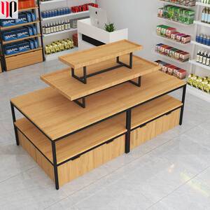 名创优品货架三层流水台木质精品店宠物店展架展示台中岛桌陈列柜