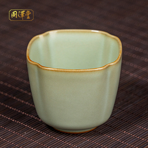 汝窑高端主人杯高四方茶杯陶瓷景德镇青瓷品茗杯开片冰裂釉大容量