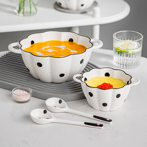 蒸蛋碗舒芙蕾烤碗空气炸锅用陶瓷双耳碗家用蒸鸡蛋羹专用碗汤碗