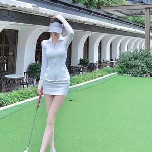 韩版高尔夫网球女装春夏修身防晒上衣golf性感冰丝包臀短裙裤套装