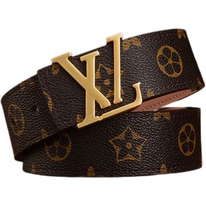 lv&xvx商务男士裤子复古扣头潮流字母皮带青年百搭格纹平滑扣腰带