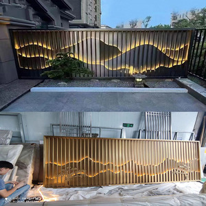 不锈钢假山背景墙屏风隔断定制园林酒店庭院学校户外金属门前照壁