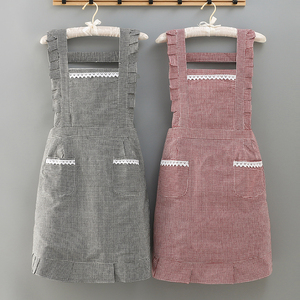 韩版纯棉围裙女防水防油家用厨房耐磨耐脏透气工作服时尚做饭罩衣