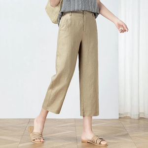 棉麻八分直筒裤子女夏季2024年新款高腰薄款宽松小个子亚麻休闲裤