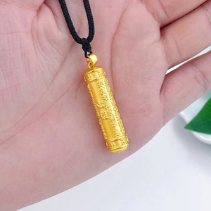 999足金心经管吊坠 男女款黄金圆柱挂坠3d硬金情侣纯金项链男士