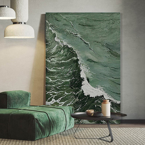 客厅绿色系海浪肌理画玄关巨大幅落地抽象手绘油画高级感装饰挂画