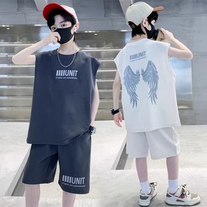 韩国AS品牌正品夏季男童T恤无袖运动套装儿童纯棉潮牌中大童新款