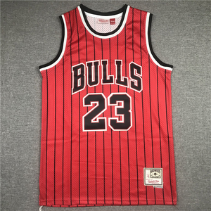 公牛队球衣复古版红色条纹篮球服 bulls #23 retro red jersey