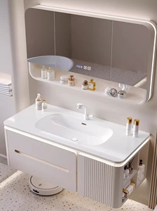 九牧陶瓷一体盆浴室柜组合橡木烤漆现代奶油风卫生间洗手洗脸盆柜