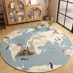 儿童房布置圆形地毯可擦洗读书角阅读区地图爬爬垫客厅书房地垫子