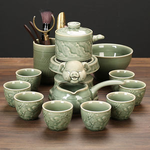 青釉懒人茶具组合套装家用客厅喝茶泡茶壶陶瓷功夫茶杯石磨自动