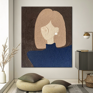 极简ins 风少女人物抽象手绘油画小众艺术客厅装饰画玄关肌理挂画