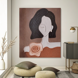 小众抽象短发少女纯手绘油画人物艺术客厅装饰画卧室丙烯肌理挂画