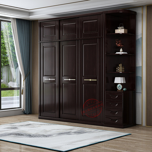新中式实木衣柜卧室家用小户型滑动移门柜子轻奢推拉门原木大衣橱
