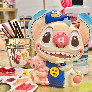 史迪仔非石膏涂色娃娃白胚上儿童手工diy搪胶彩绘存钱罐 地摊玩具