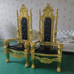 欧式新古典高背椅 雕花国王天使形象椅 皇帝摄影楼虎头婚庆单人椅