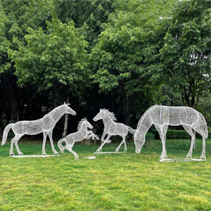 不锈钢镂空马雕塑售楼部公园林户外发光景观装饰铁艺仿真骏马摆件
