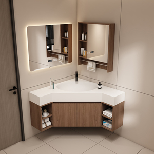 三角浴室柜可丽耐一体盆定制小户型转角拐角实木简约卫生间洗手盆