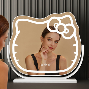 led化妆镜带灯台式桌面kitty猫可爱少女智能可旋转充电梳妆镜