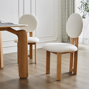 法式中古风实木餐椅家用北欧复古餐桌椅子高级化妆感靠背凳简约款