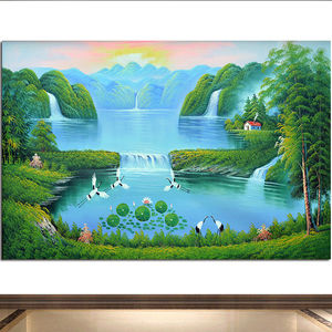 八方聚财风水画青山绿水镇宅旺业自粘画流水生财电视背景墙装饰画