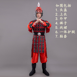 秦汉古代成人戏剧盔甲服装演出服男女将军古装铠甲士兵表演服套装