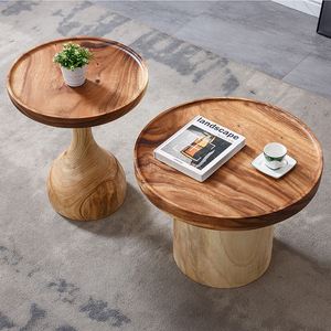 原木风茶几民宿客厅黑胡桃木墩桌子北欧日式纯实木圆形茶几侘寂风