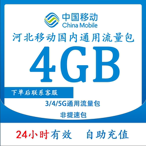 河北移动流量4GB日包24小时有效4/5G全国通用流量加油包不可提速