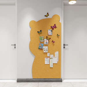 小熊毛毡墙贴照片墙背景板软木板儿童房高级感装饰作品展示毛粘板