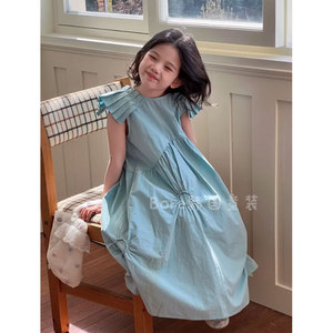 波拉bora韩国女童连衣裙夏装儿童洋气高级感公主裙子蓝色超仙长裙