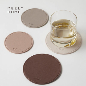 meelyhome皮革水杯垫茶杯垫托轻奢茶垫隔热垫可定制的圆形杯垫