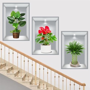 3D效果盆栽贴画过道楼梯装饰画宾馆餐厅墙面植物花卉壁画