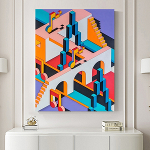 动漫玩具城手绘油画抽象儿童房撞色卡通装饰画客厅丙烯玄关挂画