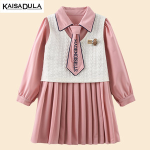 儿童学院风女生洋气两件套马甲衬衫连衣裙凯撒杜拉童装旗舰店99