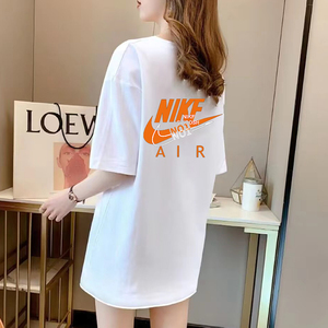 品牌韩版纯棉宽松白色中长款短袖t恤女夏季2023年新款ins丅打底衫