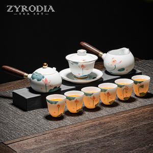 ZYRODIA 手绘功夫茶具套装家用陶瓷泡茶壶羊脂玉白瓷盖碗茶杯礼盒